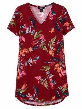 Christian Siriano Tropical Floral Dress M V Neck Shift Tunic Casual Midi Dress